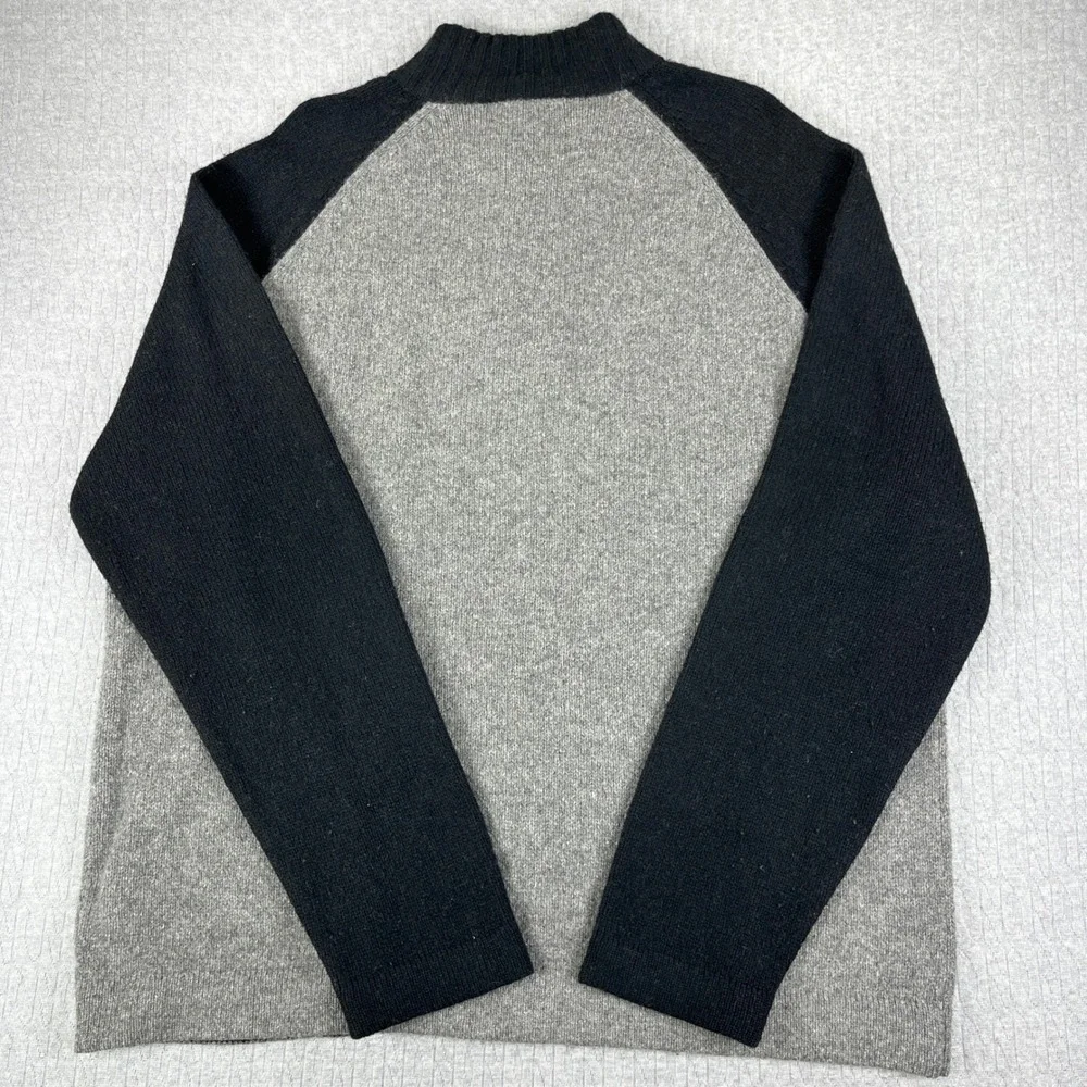 Vintage J. Crew Sweater Mens XL Gray Black 100% Wool Quarter Zip Raglan Pullover